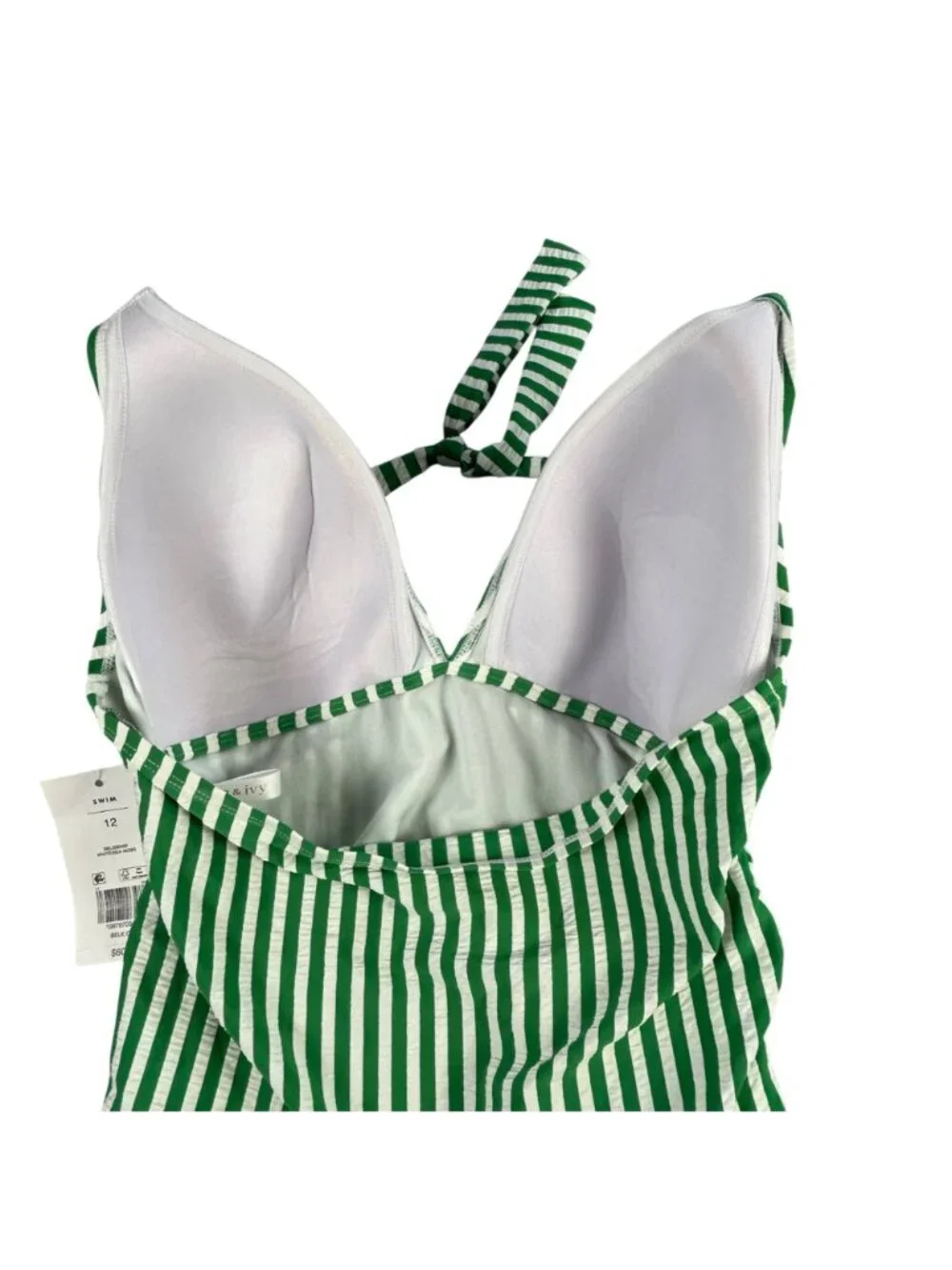NEW Crown & Ivy Striped Halter Tankini Set Sz 12 Swimsuit Green & White Striped
